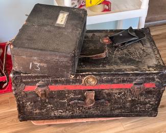 Vintage Steamer Trunk and Suitcase Set
