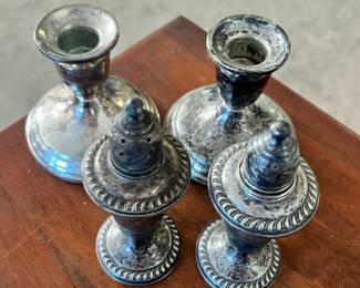 Silver-Plated Candlestick and Salt & Pepper Shaker Set