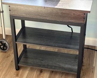 Industrial Style Side Table with Charging Station and Shelving