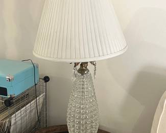 Vintage Waterford Crystal Pineapple Table Lamp with Brass Accents and Pleated Shade