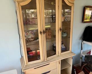 Vintage French Provincial Style Light Cream China Cabinet