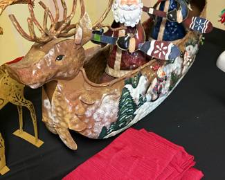 Santa and Reindeer Canoe Christmas Figurine