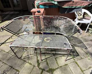 Vintage Wrought Iron Garden Bench and Table Set by Woodard