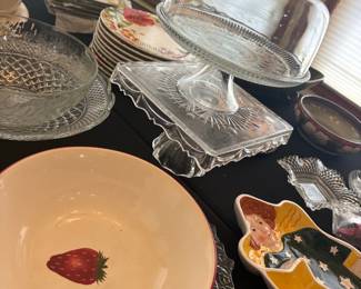 Assorted Glass and Ceramic Tableware including Pioneer Woman, Indiana Glass, and Anchor Hocking