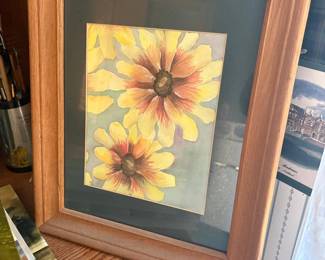 Watercolor Black-Eyed Susan Painting in Wooden Frame