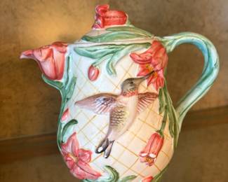 Flowers Inc Balloons Hummingbird and Floral Ceramic Pitcher
