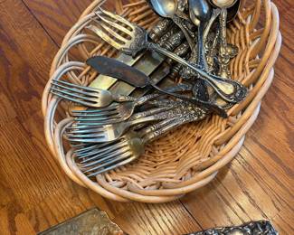 Flatware Set with Ornate Floral Pattern and Cake Server