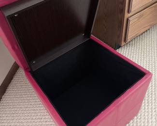 Pink Faux Leather Storage Ottoman Bench