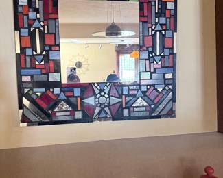 Mid-Century Modern Geometric Stained Glass Mosaic Mirror