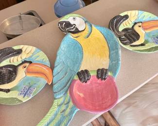 Ceramic Parrot and Toucan Plates