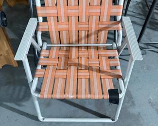 Vintage Orange and White Striped Webbed Folding Lawn Chair