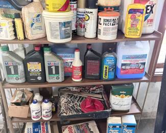 Assorted Automotive Fluids, Cleaners, and Automotive Repair Manual