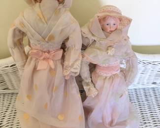 Vintage Porcelain Dolls with Victorian-style Attire (Set of 2)