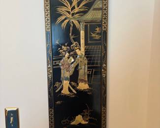 Chinese Black Lacquer Wall Panel with Gilt and Mother-of-Pearl Inlay