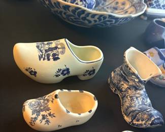 Vintage Delft Blue Ceramic Clogs and Shoes