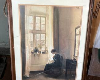 Carl Vilhelm Holsøe Painting of a Woman Sewing by a Window