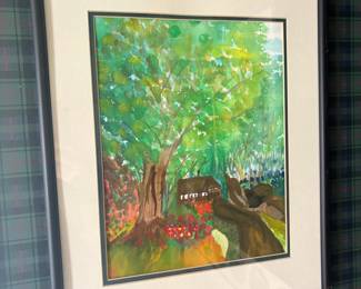 Watercolor Landscape with Cabin