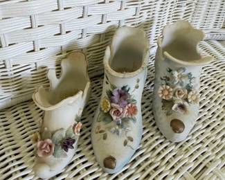 Set of 3 Lefton Porcelain Decorative Clogs with Floral Embellishments
