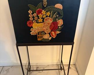 Vintage Chinese Chinoiserie Style Lacquered Chest on Stand
