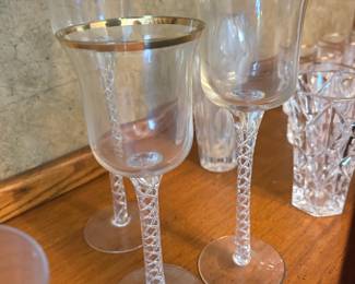 Vintage Gold Rimmed Twisted Stem Wine Glasses