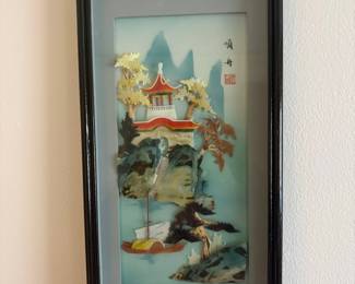 Framed Mother of Pearl Shell Diorama Art