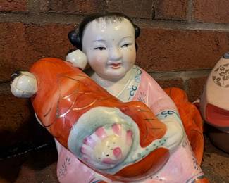 Vintage Chinese Porcelain Figurine of a Child with a Fish