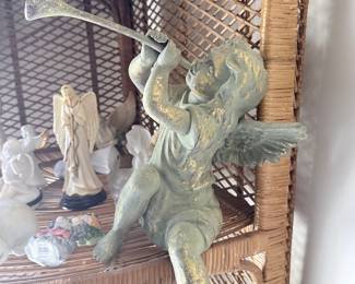 Distressed Cherub Figurine with Trumpet