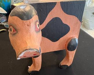 Hand-Carved Wooden Cow Piggy Bank