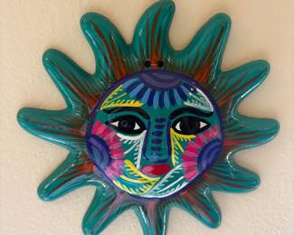 Hand-Painted Mexican Talavera Sun Face Wall Plaque