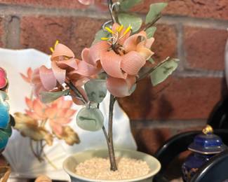 Vintage Glass Cherry Blossom Bonsai Tree with Jade Accents