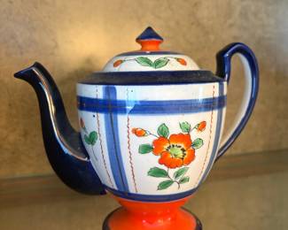 Hand-Painted Ceramic Teapot with Floral Motif - Possibly Spanish