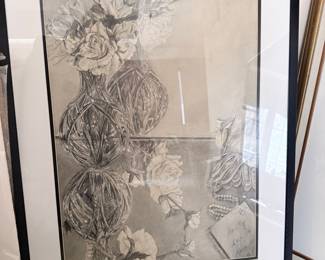 Still Life with Roses and Letter Pencil Drawing
