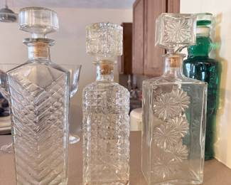 Set of Three Vintage Glass Decanters