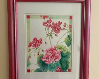 Watercolor Painting of Pink Geraniums by Cher Dembow