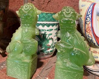 Pair of Faux Jadeite Foo Dogs