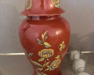 Coral Red Floral Ginger Jar