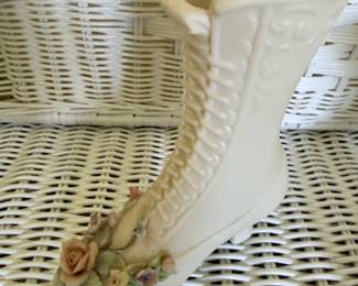 Lefton KW4740 Porcelain Boot Vase with Floral Embellishments