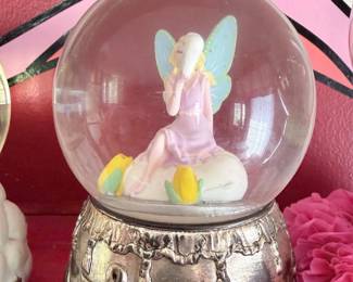 Fairy Sitting on Cloud Musical Snow Globe