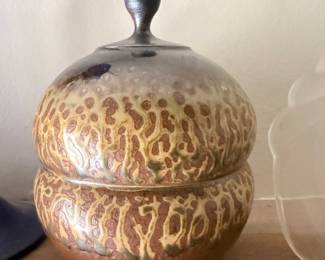 Studio Pottery Lidded Jar with Mottled Glaze
