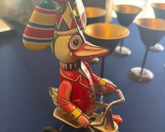 Vintage Tin Duck on Bicycle Wind-Up Toy