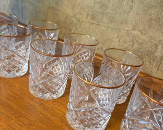 Set of 8 Cut Crystal Tumblers with Gold Rim