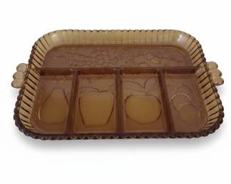 Indiana Glass Amber Glass Relish Tray with Fruit Motifs
