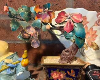 Vintage Cloisonné Enamel Bonsai Tree in Decorative Pot