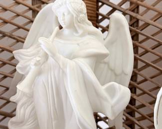 White Porcelain Angel Figurine Playing Flute - PartyLite