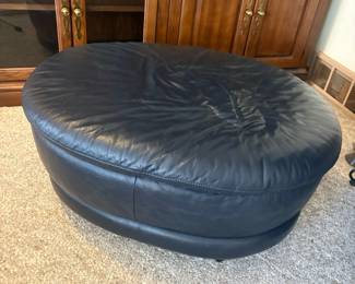 Round Leather Storage Ottoman