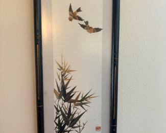 Framed Pressed Botanical Art with Birds and Bamboo