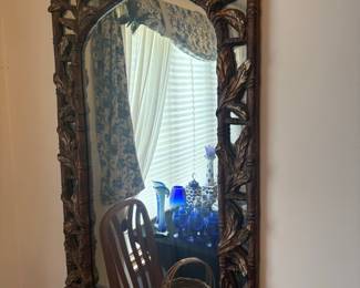 Ornate Carved Wood Mirror with Gilt Accents - Faux Bamboo Style