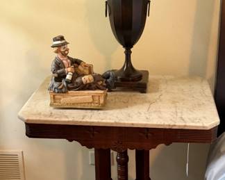 Marble top table and lamp