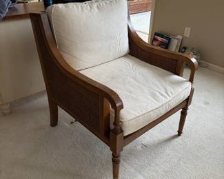 Upholstered cane accent chair. 
