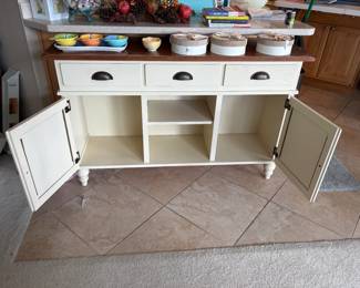 Buffet, Island, Sofa Table with 3 drawers, 2 doors and open shelves. 